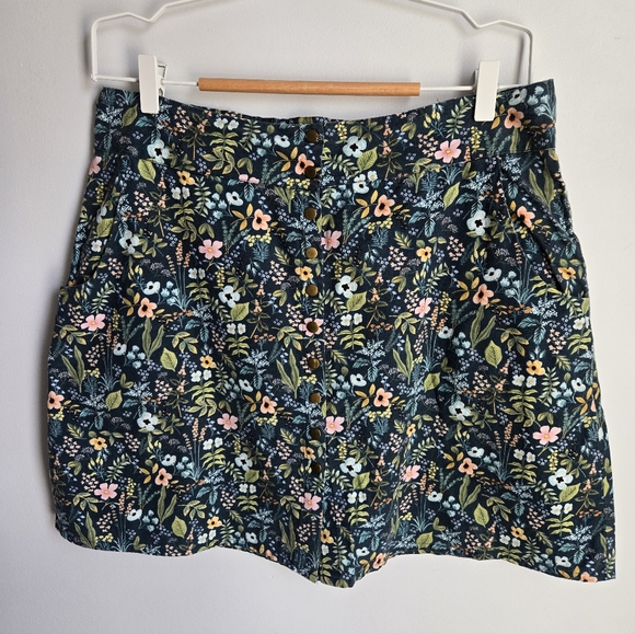 KAZAK MTL Dresses & Skirts - KAZAK MONTREAL Floral Print Cotton Skirt - Teal with Pastel Flowers
